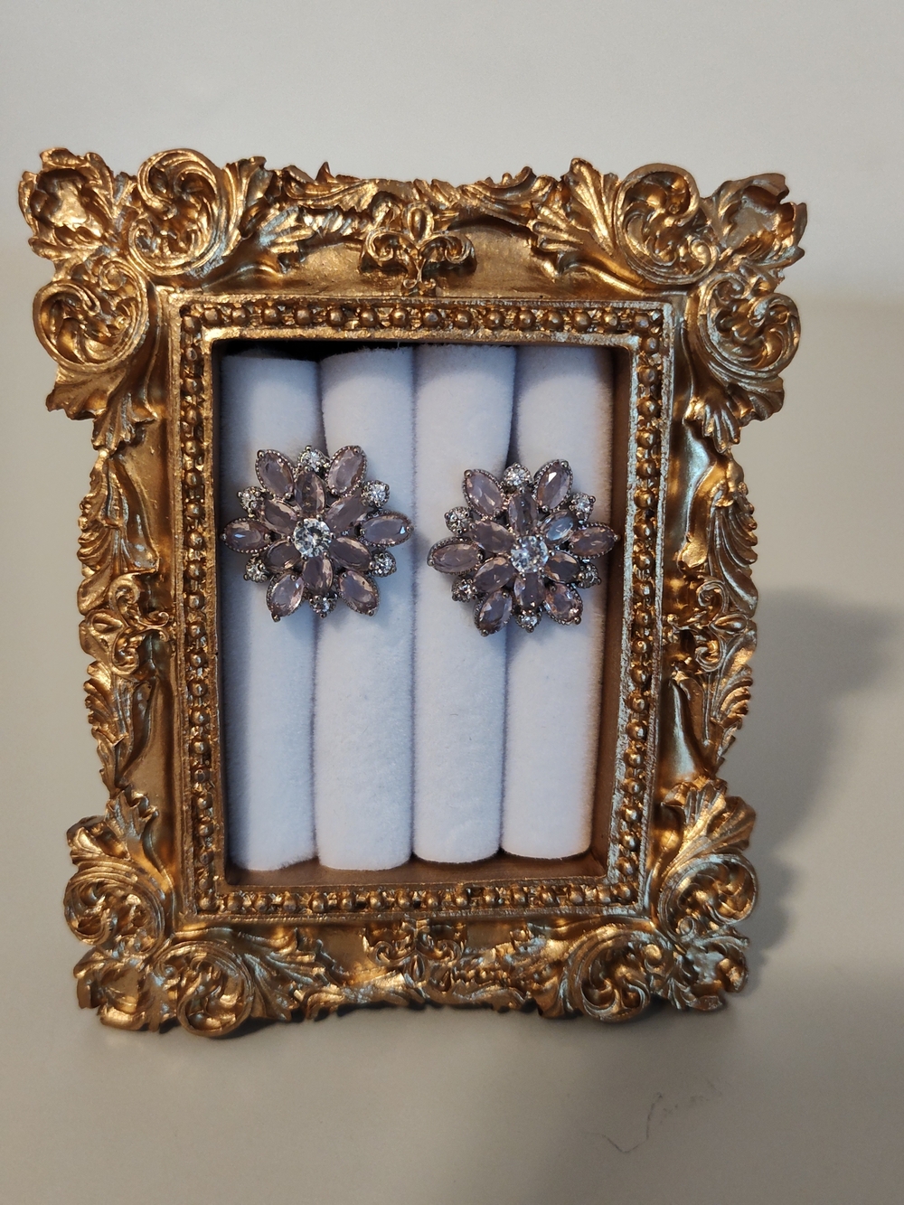 Floral Crystal Statement Earrings in Light Pink and Clear